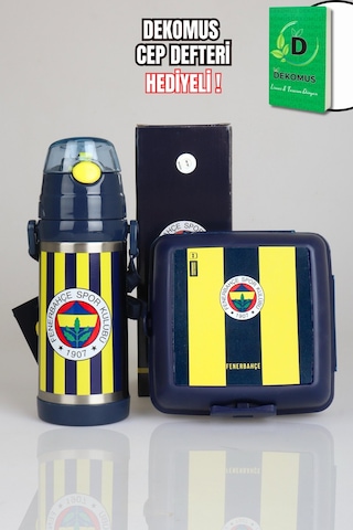 "dekomus Cep Defteri Hediyeli" Lisanslı Fenerbahçe 500 Ml Çelik Matara Ve Beslenme Kabı Seti 1907 Ahşap