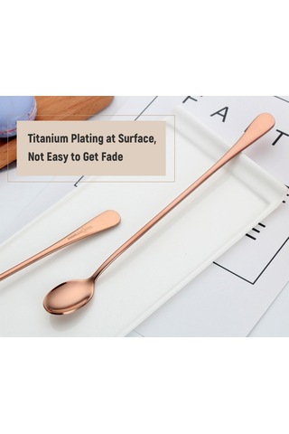 Neevoyu Güllü Altın Renkli Titanyum Kaplı 410 Paslanmaz Çelik Uzun Saplı Karıştırma Kaşığı - Kahve, Süt, Çay İçin Ev/hotel/mutfak Kullanıma Uygun Diğer