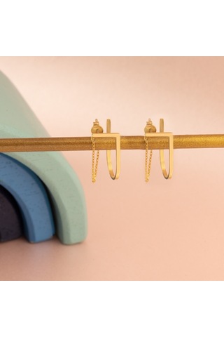 Dkmn Gümüş Oval Biçimli Zincirli 925 Ayar Kadın Gümüş Küpe