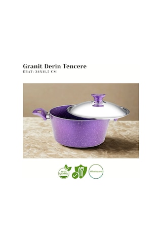 24 Cm Granit Derin Tencere Çelik Kapak - Violet Violet