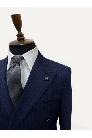 Hermose Sartorial Derin Lacivert Çizgili Kruvaze Takım Elbise