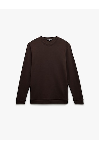 Koton Pamuklu Uzun Kollu Dokulu Basic Bisiklet Yaka Sweatshirt Kahverengi 6wam70089mk Kahve