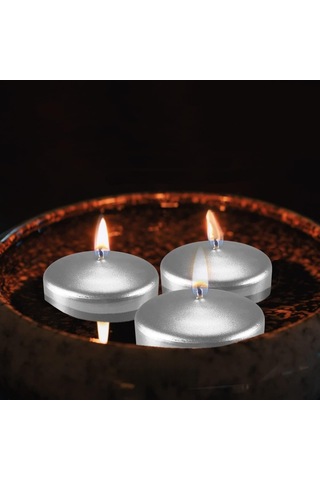 12 Adet Gümüş Rengi Suda Yüzen Mum Çap : 5 Cm Gümüş