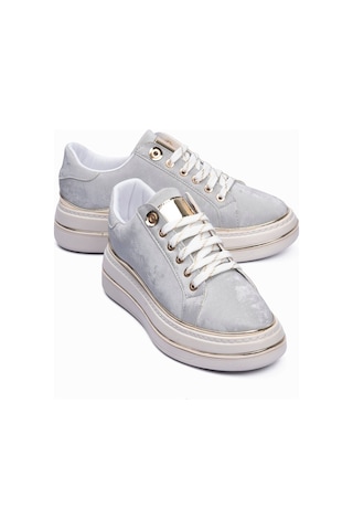 Mubiano Kadın Sneaker Kadife Desenli Gold Detaylı Kalın Tabanlı Spor Ayakkabı Lilium Gri Gri