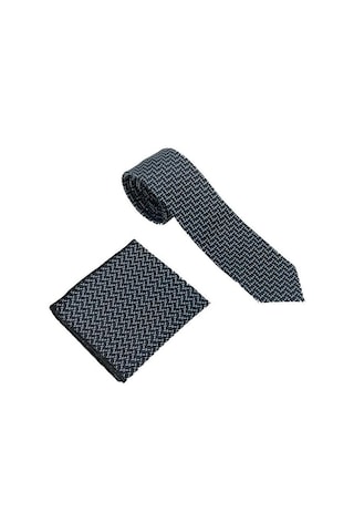 Brianze Siyah Beyaz Desenli Kravat Mendil Set (524721800) Siyah