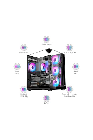 Dragos DRX7934 i5-12400F 16 GB 512 GB NVMe SSD RTX5060 Free Dos Oem Paket Masaüstü Oyuncu Bilgisayarı