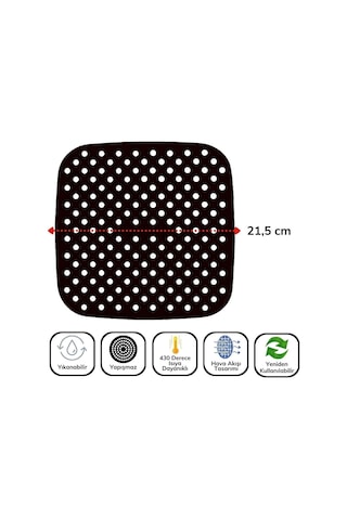 Bay Siyah Isıya Dayanıklı Yıkanılabilir Silikon Fırın Ve Airfryer Kare Model Pişirme Matı 21,5 Cm Najmaddin Standart