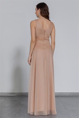 Dipmoda Kadın Gold Drapeli Tül Abiye Elbise Dp2030 Sarı