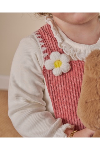 Noble Kids Pudra Papatya Detaylı Kız Bebek Salopet İkili Takım - 9 Ay-3 Yaş Pudra