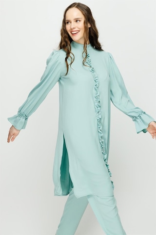 Esswaap Önü Ve Koları Büzdürme Detaylı Pantolon Tunik Takım Mint-mint Mint Yeşili