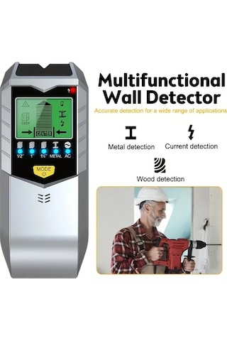 Xuweiwei Cııcıı 1 Adet Duvar Tarayıcısı Gümüşi 5in1 Stud Dedektörü Akıllı Mikro İşlemci Çip Hd Lcd Ekran Metal Ahşap Sensör