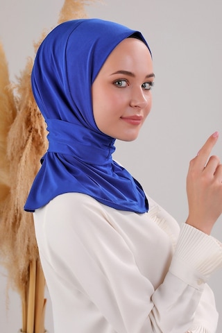 Melodi Scarf Kadın Tesettür Pratik Çıtçıtlı Sandy Deniz Havuz Uyumlu Fular Hazır Bone Saks Mavisi Saks Mavisi