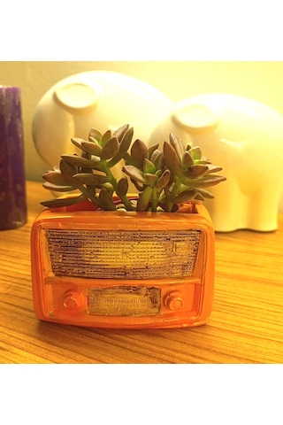 Artepieza Retro Radyo Sukulent Saksısı Ve Kalemlik - Masaüstü Dekoratif Organizer Turuncu 12 8 12cm
