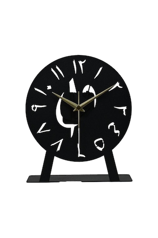 Elif-vav Model Metal Lazer Kesim Akar Sessiz Mekanizmalı Masa Saati Siyah