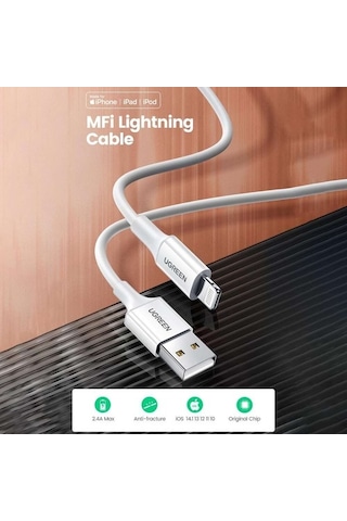 Ugreen Apple iPhone Uyumlu Lightning 2.4A Data Ve Şarj Kablosu 1 Metre