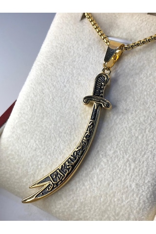 Zülfikar Kılıcı Hz.ali Altın Kaplama Çelik Kolye Işıklı Kutuda Sevgiliye Eşe Anneye Kolye Sarı