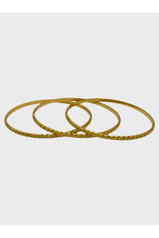 Arnes Jewelry Çelik 22 Ayar Altın Kaplama Çizgili Ajda Bilezik - 3 Adet 22 Cm Ar619nes Gold