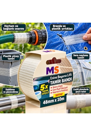 3 Adet Enine Boyuna Lifli Şeffaf Tamir Bandı 48mm X 10 Metre 5 Kat Daha Güçlü Metal Plastik Bantı
