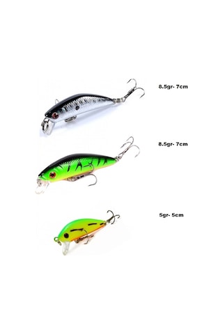 3lü set rapala lures suni yapay yem Kerışık Renkli 8g.7cm
