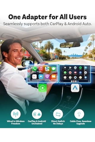 Ottocast Mini Pico Kablosuz Carplay Ve Android Otomatik Adaptör, Çift Kablosuz Dönüşüm, Wi-fi 6, Bluetooth 5.4, Ultra Kompakt, Tek Tuşla Telefon Anahtarı