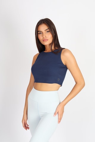 Soft&Basic Kadın İndigo Basic Halter Yaka Esnek Biyeli Kaşkorse Kumaş Crop Top Body Atlet İndigo