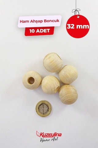 32 Mm Ahşap Ham Boncuk - 10 Adet