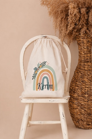 İsme Özel Erkek Bebek Çocuk Kıyafet Kesesi 30x40 Cm %100 Pamuk Ham Bez İsim Baskılı Yıkanabilir Kişiye Özel Kese 1074kk Ekru
