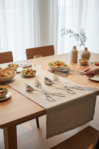 Akayev Aurea 3lü Premium Pasta Salata Makarna Maşa Takımı Gümüş