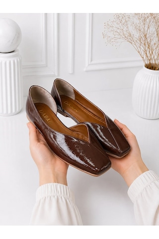 Dabab Shoes Dante Kadın Acı Kahve Kırışık Rugan Kare Burun Düz Taban Günlük Casual Babet Ayakkabı Kahverengi