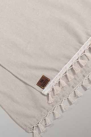 Vivamaison Düz Püsküllü Pamuk Kumaş Runner 45 x 150 Bej