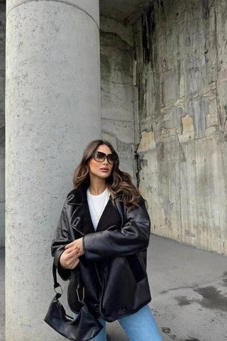 Candybia Kadın Siyah Oversize Ceket Siyah Siyah