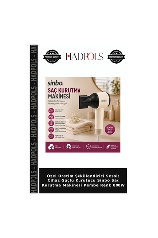 Özel Üretim Şekillendirici Sessiz Cihaz Güçlü Kurutucu Sinbo Saç Kurutma Makinesi Pembe Renk 800w