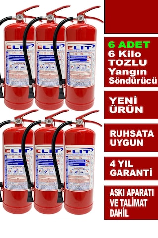 6 Kg Tozlu Yangın Söndürme Tüpü Askı Aparatı + Talimat Dahil Ruhsata Uygun 6'lı Paket