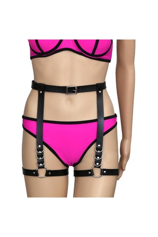 Dolıty Bayan Pu Deri Vücut Demeti Kemer Ayarlanabilir Punk Bel Siyah