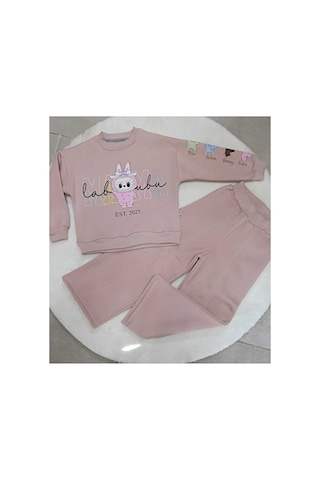 Bubiee Baby Labubu Karekterli Kız Çocuğu 3 İp Şardonlu Alt Üst Takım Pembe
