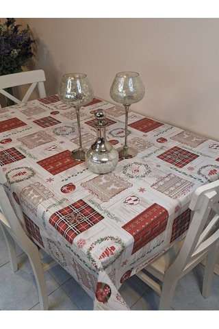 Yeni Yıl Desenli Elyaflı Pvc Masa Örtüsü Silinebilir Ve Su Geçirmez Muşamba Fnt1224 Çok Renkli