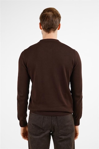 İmza Kahverengi Polo Yaka Cepsiz Comfort Fit Classic Pamuklu Triko Kazak 1012255307 Kahverengi