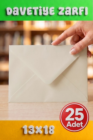 25 Adet 13x18 Cm Premium Kalite Davetiye Zarfı Krem