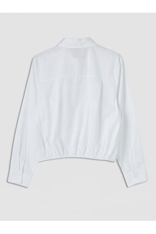 Lcw Modest Beyaz Pile Detaylı Crop Kadın Gömlek