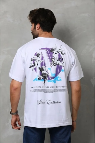 Butik İstanbul Unisex Bisiklet Yaka Baskılı Oversize T-shirt - Beyaz