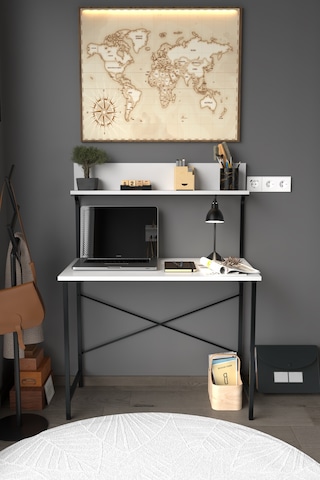 Parla Üstten Raflı Dekoratif Çalışma Masası 50x90 Cm Beyaz