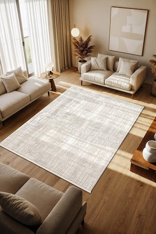 Cotto Motto Tt004a Krem Halı Modern Desen Pamuk Taban Yıkanabilir Salon Mutfak Oturma Odası Halısı