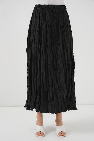Kadın Uzun Kırışık Etek 8042 - Siyah Siyah