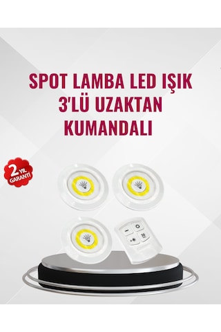3 Lü Pilli Kablosuz Led Spot Lamba Seti Kumandalı Kolay Montaj Aydınlatma - Lisinya Sarı
