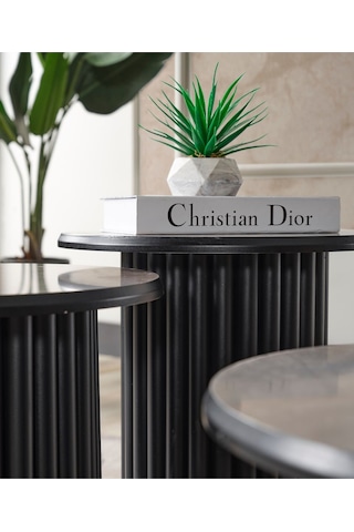 Kagu Boston Mdf 3'lü Sehpa Yuvarlak Ahşap Ve Metal Ayak