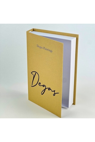 Degas Premium Bez Kaplı Dekoratif Kitap Görünümlü Saklama Kutusu Sarı