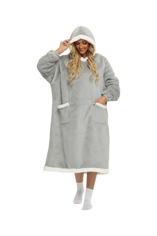 Sones Tembel Battaniye Kuzu Yünü Tv Battaniyesi Giyilebilir Battaniye Açık Gri