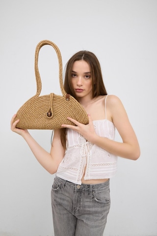 Shule Bags Paper Düğmeli Handmade Hasır Omuz Çantası Vizon Vizon