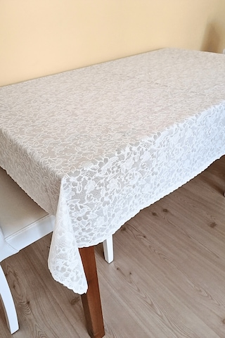 Dantel Motifli Muşamba Masa Örtüsü 140 X 180 Cm - Beyaz Renk-çiçek