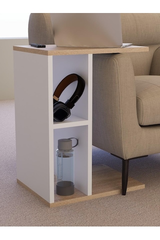 Raflı C Yan Sehpa, %100 Mdf Beyaz & Sonoma/beyaz & Sonoma / Gri Beyaz - Meşe